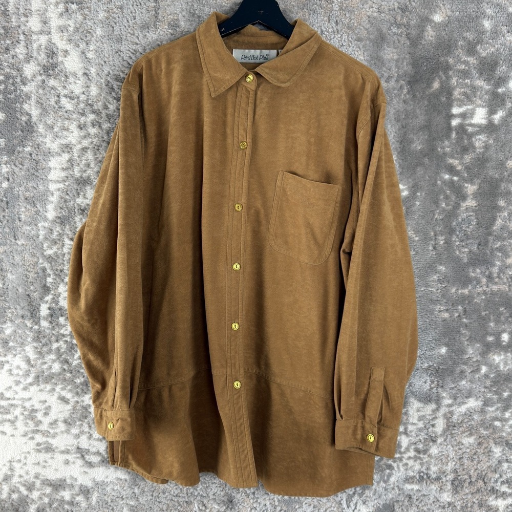 Red Hot Plus Size 22W Faux‎ Seude Casual Button Top Brown Long Sleeve Collar